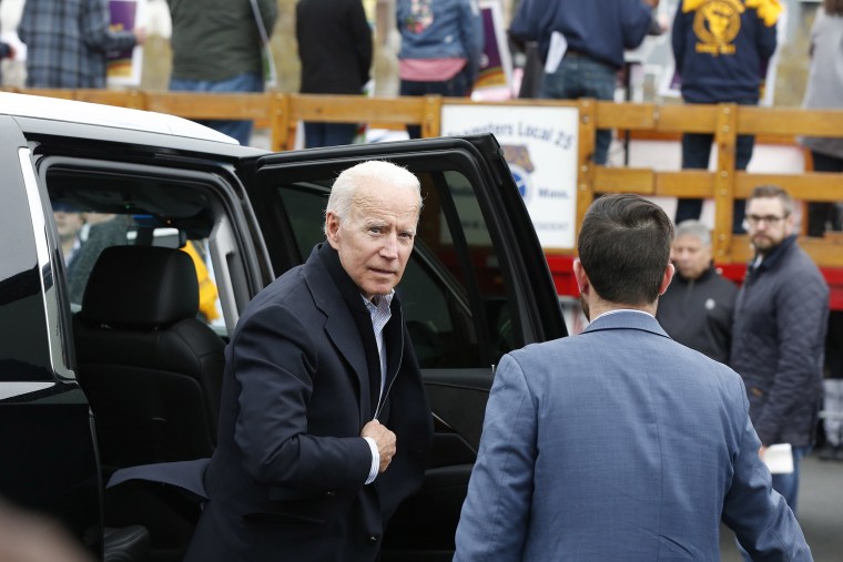 Image: Former vice president Joe Biden arrives to speak at a rally in support of striking Stop & Shop workers in Boston