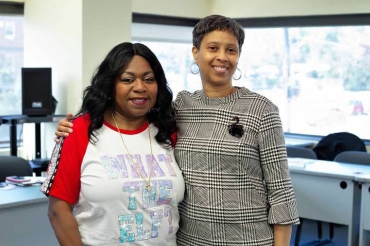 Philando Castile's mother, Valerie Castile stands with the pouch's creator, Jackie Carter.