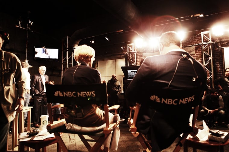 The "Morning Joe" crew prepping for a show in New Hampshire on Jan. 10, 2012.