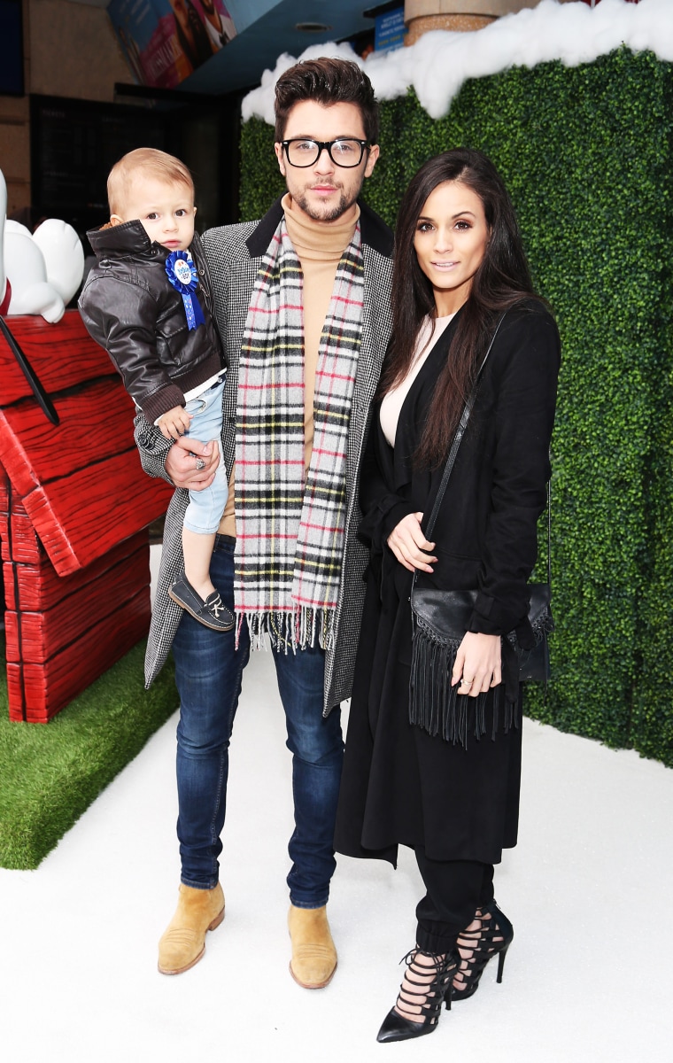 JJ Hamblett, son Princeton, and Caterina Lopez attend the U.K. Gala Screening of "Snoopy and Charlie Brown: A Peanuts Movie"