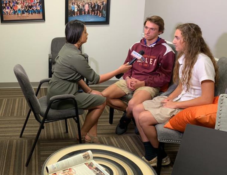 Tyler Smith and Heather Brown are interviewed by a local television station about their dramatic rescue at sea.