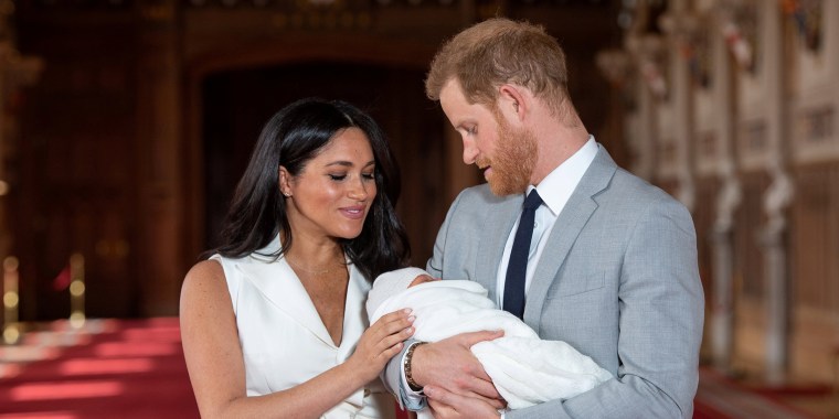 Britain's Prince Harry and Meghan, Duchess of Sussex are seen with their baby son at Windsor Castle