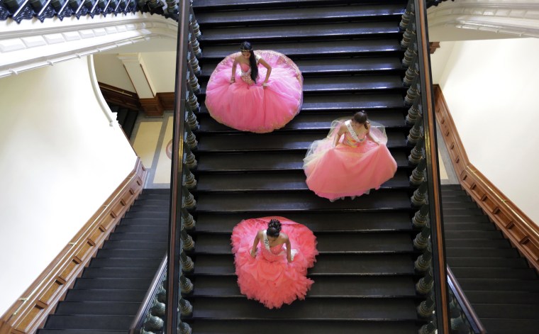 Image: Young women dressed as Quinceaneras