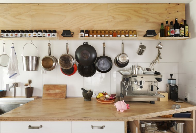 Counter space and cooking utensils in modern kitchen