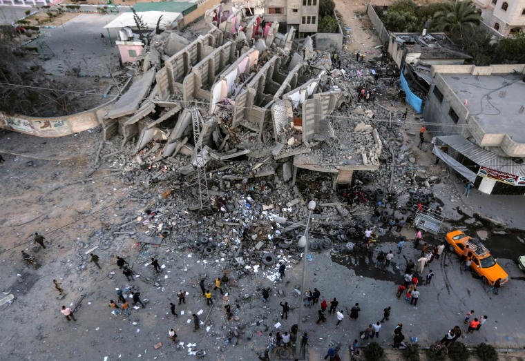 Image: The remains of a building in Gaza City following an Israeli airstrike