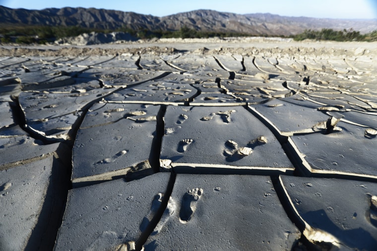 Image: Footprints on a dry section of the Mission Creek in the Coachella Valley in California on May 7, 2019.