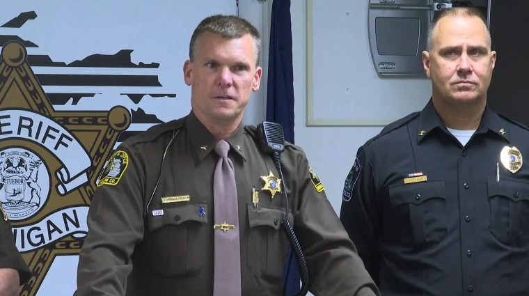 Ingham County Sheriff Scott Wriggelsworth speaks at a news conference about an incident in the Lansing, Michigan area they say has left two people dead.