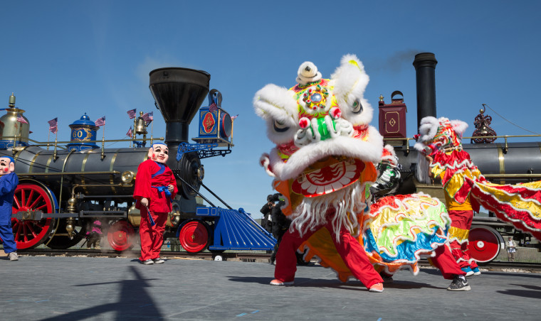 Lion dancers perform at Promontory Summit, May 10, 2019, where an estimated 20,000 people - including descendants of the Chinese railroad workers - gathered to commemorate the 150th anniversary of the completion of the first transcontinental railroad.