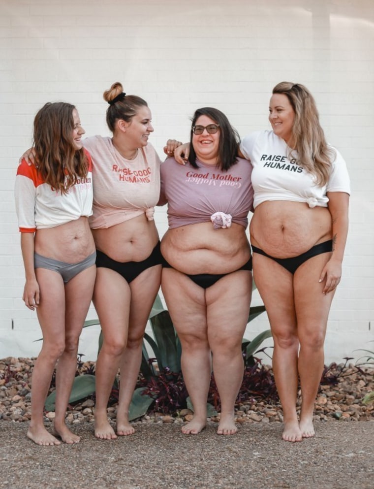 Moms Desiree Fortin, Bethanie Garcia, Meg Boggs and Katie Crenshaw show their different postpartum body types.