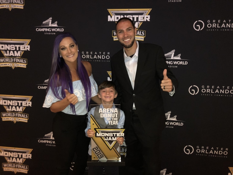 Kayla Blood Granger with her husband, Blake Granger, and their son at the Monster Jam World Finals.