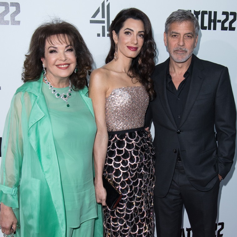 George and Amal Clooney and Baria Alamuddin at London premiere of "Catch-22"