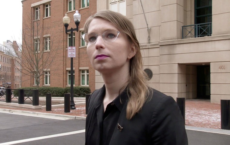 Image: Chelsea Manning speaks to reporters outside the U.S. federal courthouse shortly before appearing before a federal judge and being taken into custody for contempt of court in Alexandria, Virginia