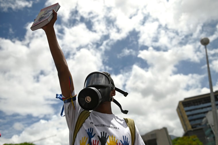 A supporter of Venezuelan opposition leader Juan Guaido