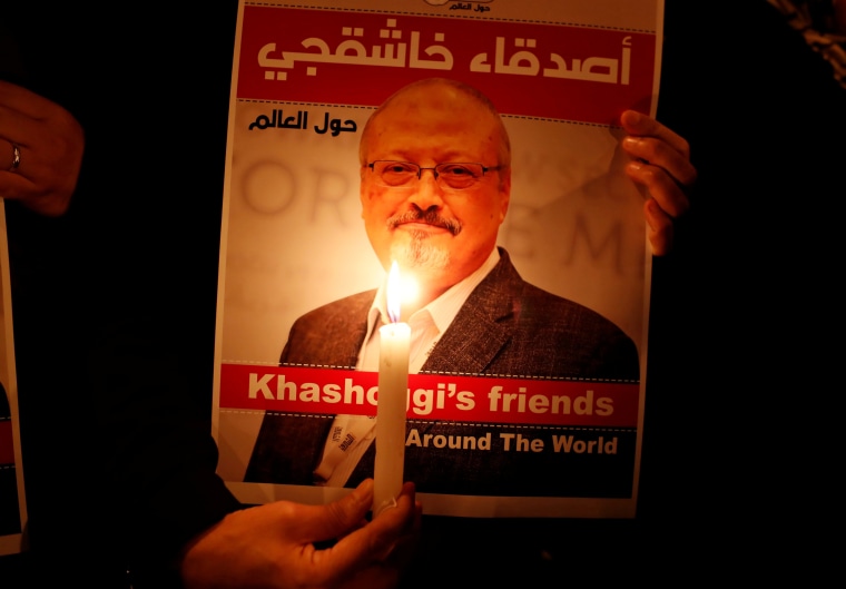 Image: A poster featuring a picture of Saudi journalist Jamal Khashoggi