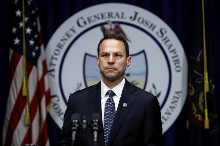 Image: Pennsylvania Attorney General Josh Shapiro at a news conference in Harrisburg on Aug. 14, 2018.