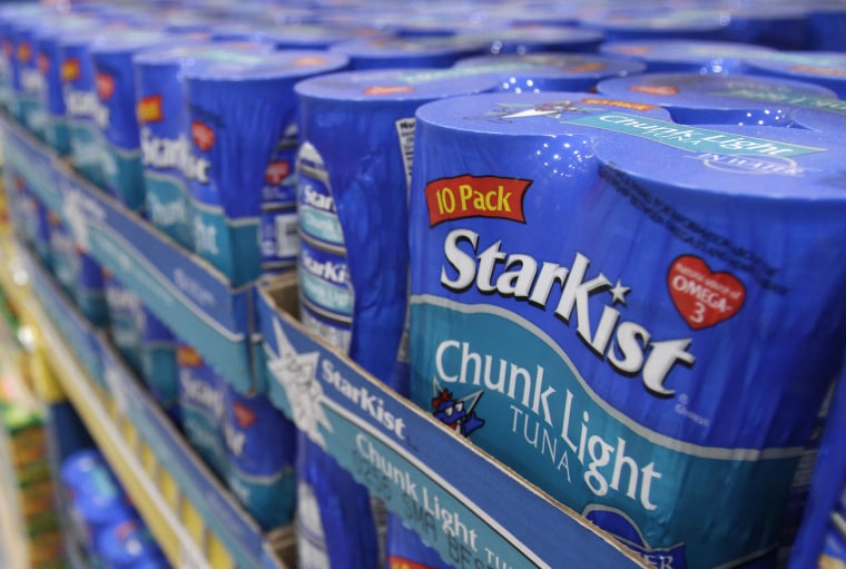 Image: Starkist Tuna products sit on a shelf in a Little Rock, Ark., food warehouse