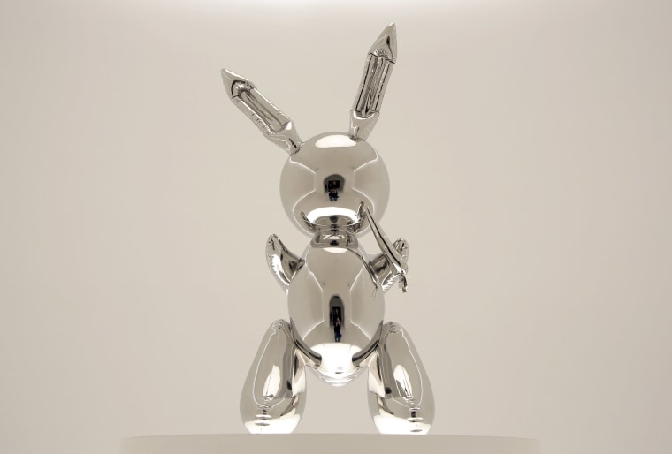 Image: \"Rabbit\" by Jeff Koons is displayed during a media preview at Christie's in New York,
