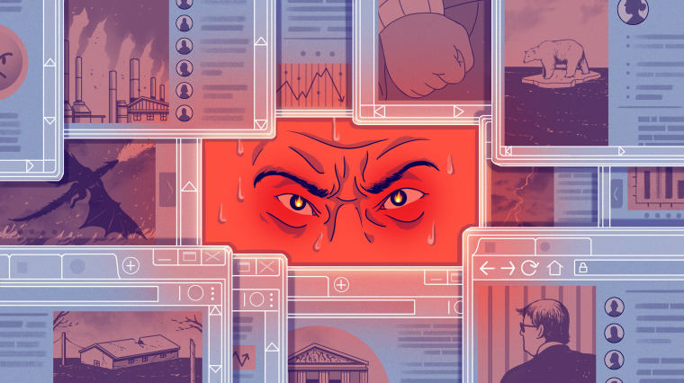 Illustration of angry eyes emerging from a sea of browser windows.