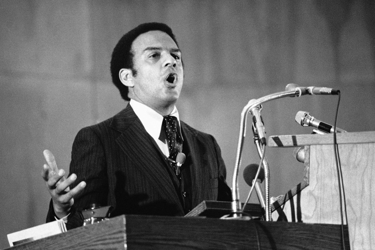 Image: Andrew Young, United States Ambassador to the United Nations, speaks from the pulpit to the Olivet Institutional Baptist Church in Ohio on Nov. 28, 1977.