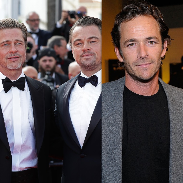 Brad Pitt and Leonardo DiCaprio, left, opened up about being starstruck by Luke Perry on the set of "Once Upon a Time in Hollywood."