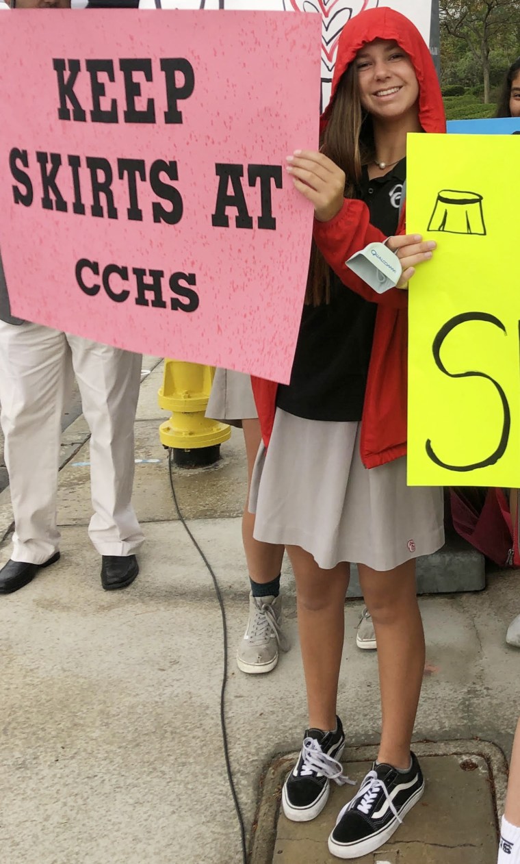 Gianna Repetti poses in her school skirt.