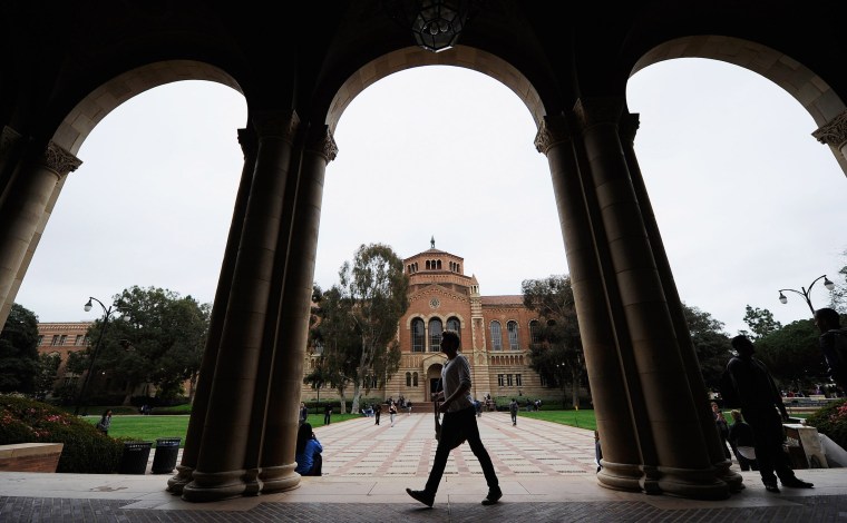 A student walks on the UCLA campus in Los Angeles in 2012.