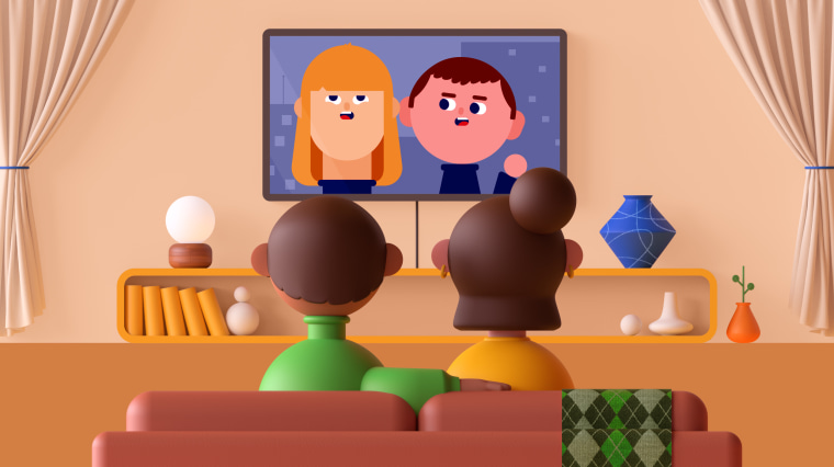 Illustration of Latino couple watching TV together.