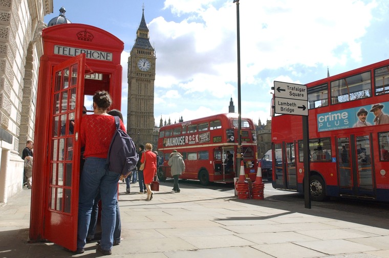 Image: A ref phone box in London's Parliament Square in 2004