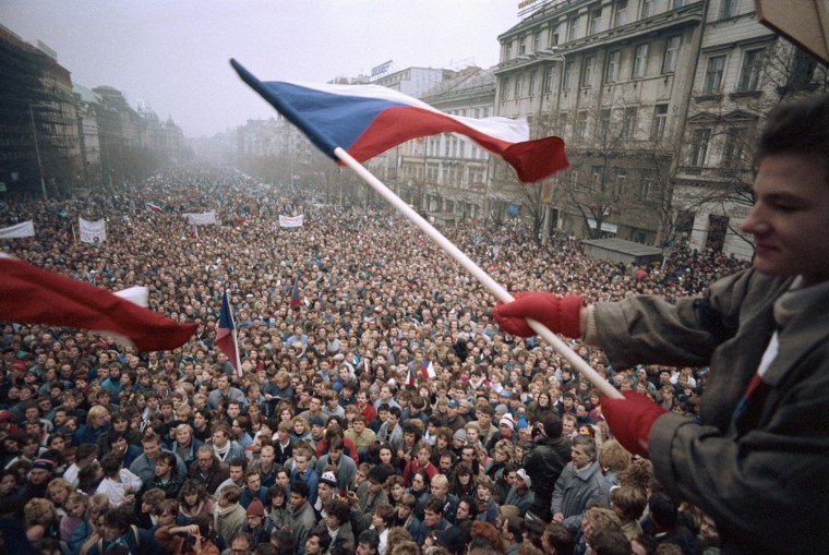 Image: Protesters gather in Prague during the 1989 Velvet Revolution