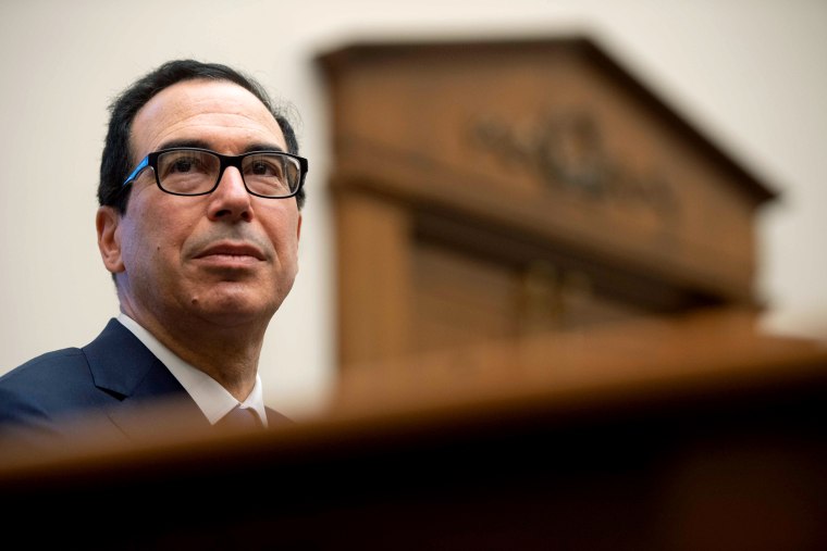 Image: Treasury Secretary Steven Mnuchin testifies during a hearing on Capitol Hill on May 22, 2019.