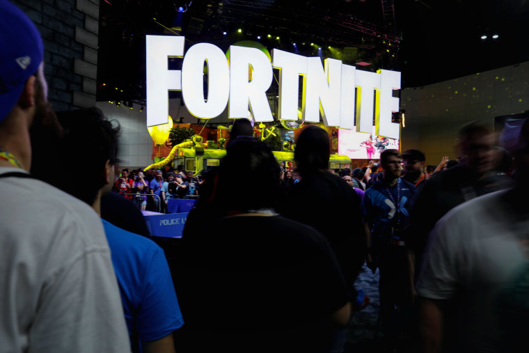 Image: A Fortnite booth at the E3 gaming convention in Los Angeles on June 12, 2018.