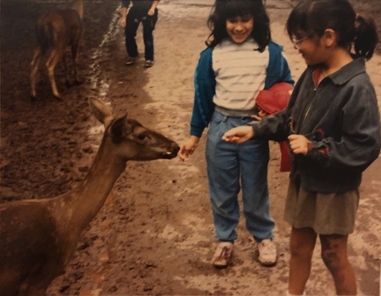 Yasmin Vossoughian, right, says she has learned to embrace her birthmark. But as a child, she didn't always feel that way.