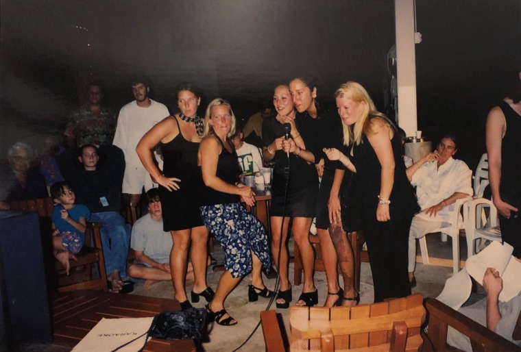 Vossoughian, second from right, singing karaoke with friends in college.