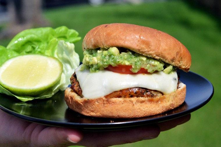 Mexican Pork Burgers with Tomatillo-Avocado Salsa