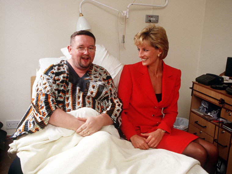 Princess Diana visiting a patient at the London Lighthouse, a center for people affected by HIV and AIDS, in London, October 1996.