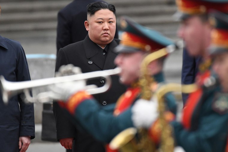 Image: North Korean leader Kim Jong Un attends a welcoming ceremony upon arrival at the railway station in the far-eastern Russian port of Vladivostok
