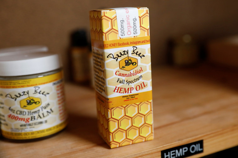 A sample of the CBD balm is seen on the shelf at Beezy Beez in the Staten Island borough of New York