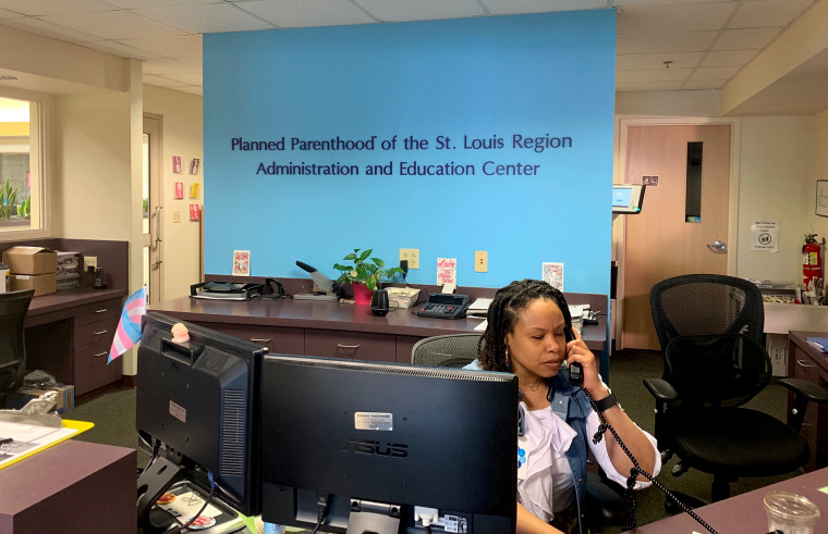Anita Murphy directs patient phone calls at the Planned Parenthood of the St. Louis Region in St. Louis, Missouri; some call to ask if they can still get abortion services.