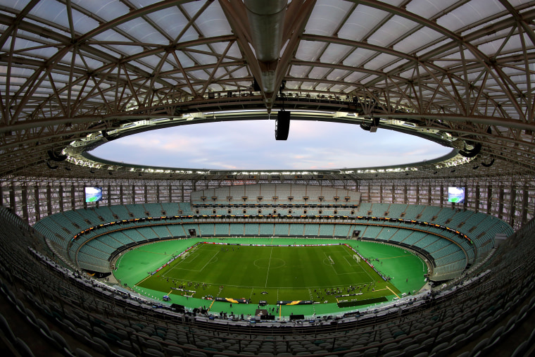 Image: The Baku Olympic stadium on the eve of the UEFA Europa league final match between Arsenal and Chelsea in Baku.
