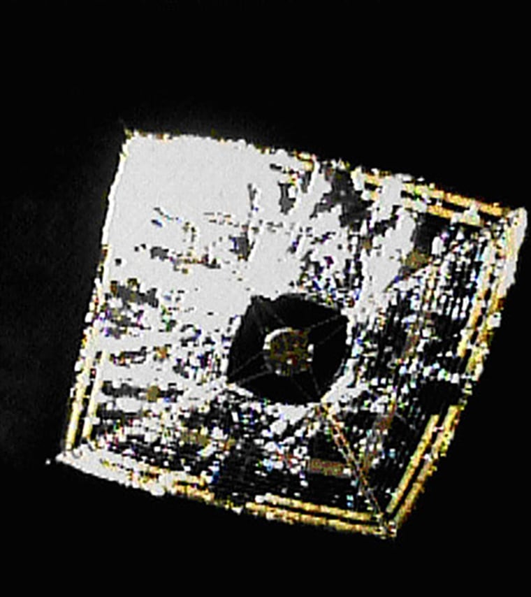 The Japan Aerospace Exploration Agency (JAXA) successfully took images of the whole solar sail of the Small Solar Power Sail Demonstrator "IKAROS" after its deployment of a separation camera on June 15, 2010.