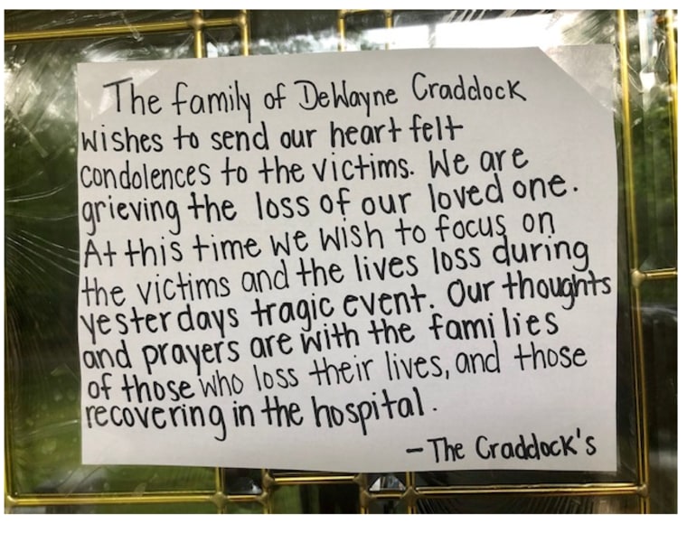 A sign was posted Saturday on the front door of a home belonging to a family member of the suspect in the deadly shooting in Virginia Beach, Virginia.