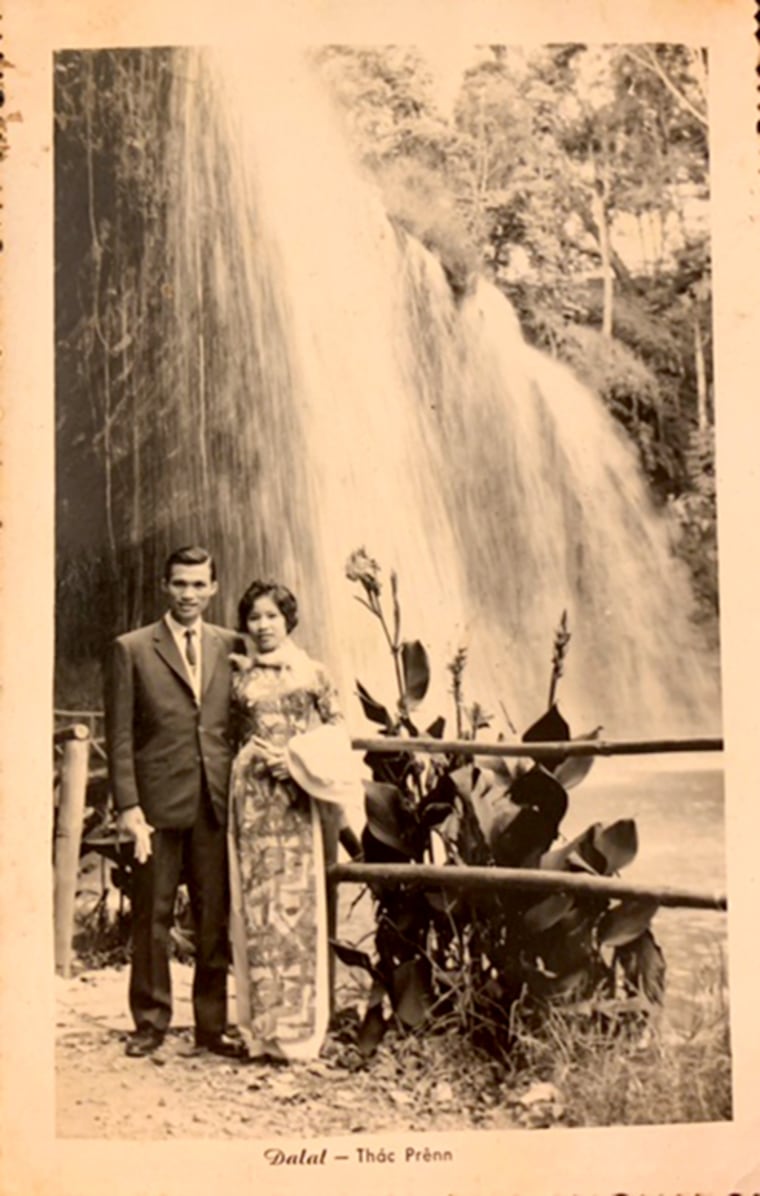 Image: Thuy Dinh's mother and father on their honeymoon in Vietnam in 1961.