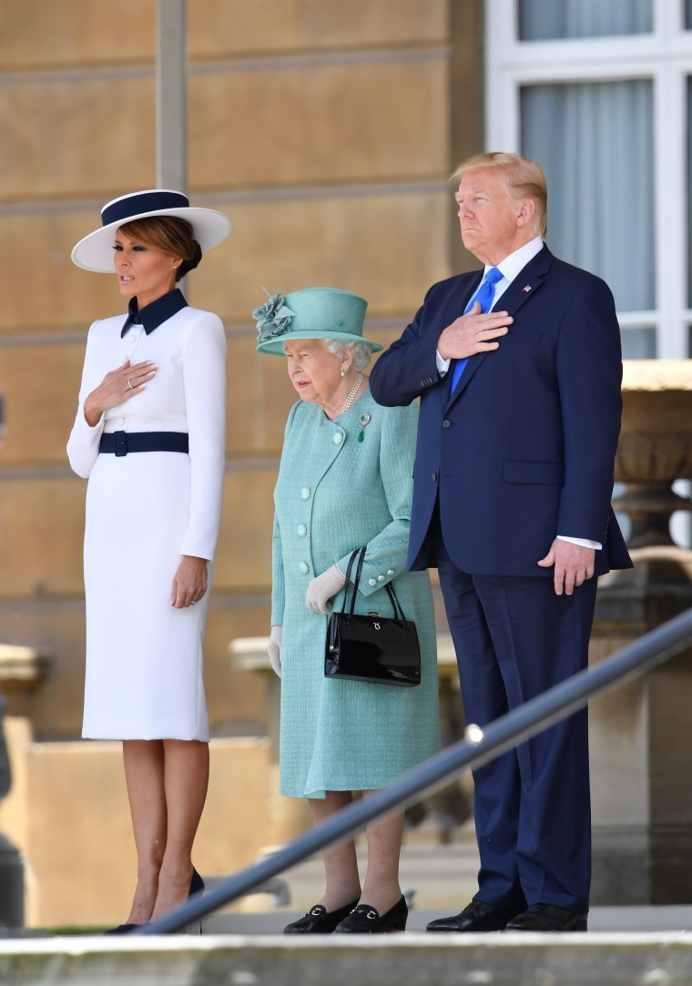 Melania Trump Wears Navy Blue And White My Fair Lady Ensemble To Meet