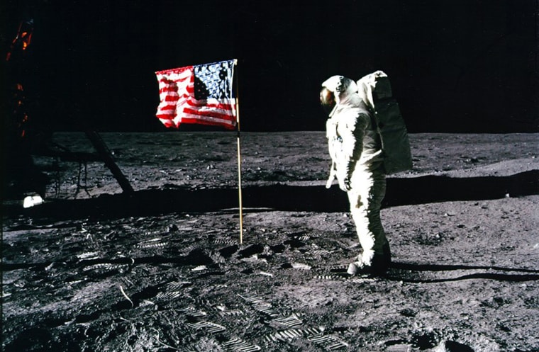 Image: Astronaut Buzz Aldrin salutes the American flag on the surface of the moon during the Apollo 11 space mission on July 20, 1969.