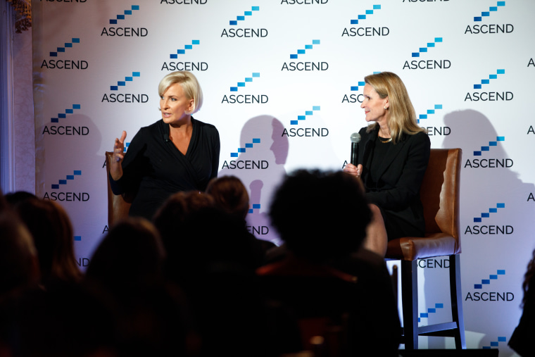 Know Your Value founder Mika Brzezinski, left, speaks to Caroline Feeney,CEO of Individual Solutions at Prudential Financial, Inc., at the ASCEND summit in New York City on May 10.