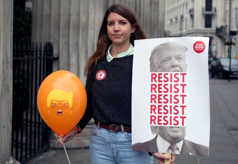 Image: Gemma Walker, a co-ordinator at the Stop Trump Coalition, takes part in the demonstration against President Donald Trump in London