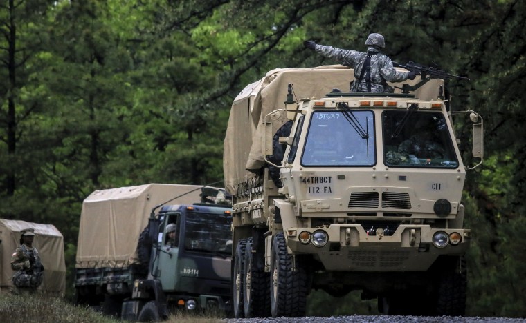 Image: U.S. Army Soldiers from the New Jersey Army National Guard conduct convoy training while riding in a Light Medium Tactical Vehicle in Lakehurst on May 17, 2018.