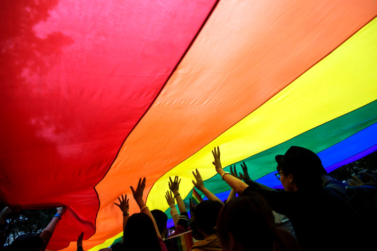 Image: A giant rainbow flag during Hong Kong's Pride Parade on Nov. 8, 2014.