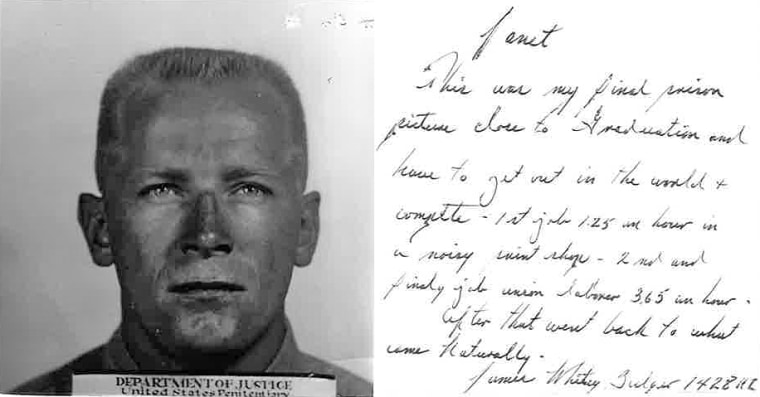 A photo with a note sent to Janet Uhlar from Whitey Bulger.