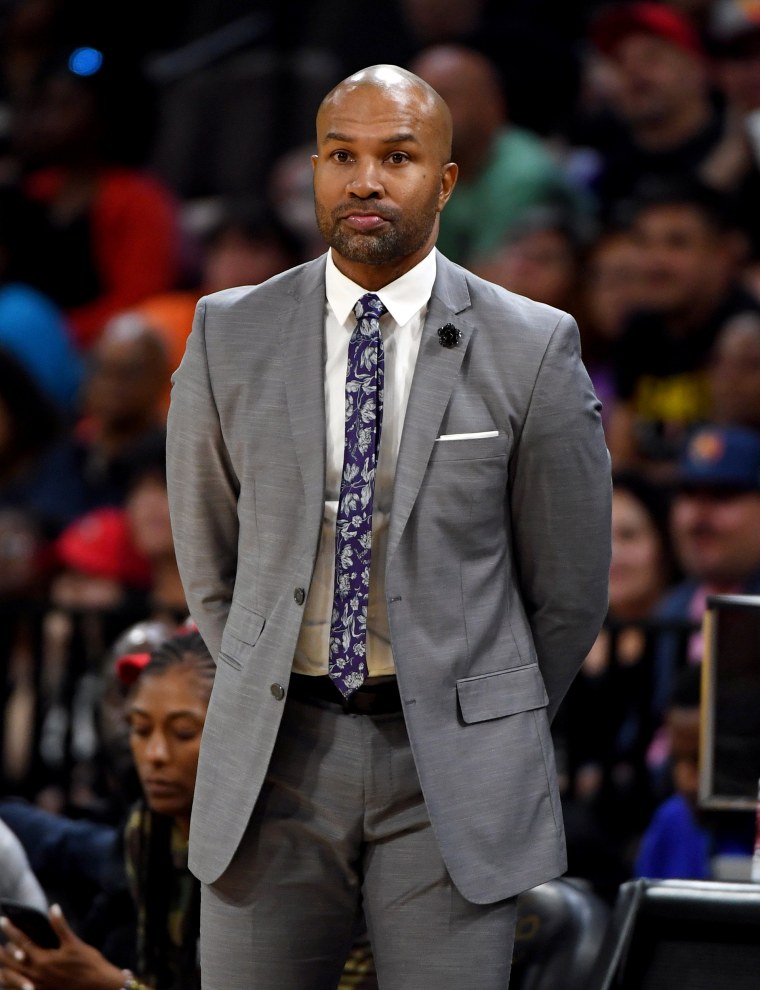 Image: Los Angeles Sparks head coach Derek Fisher looks on during at game in Las Vegas on May 26, 2019.